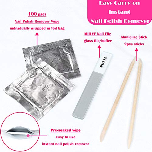 Nail Polish Remover Wipes, Miilye Individual Fingernail Gel Nail Polish Remover Pads Soak Off Aluminum Foil Wraps ,1X Nail File +1X Scraper Stick Included (100 Pads) #TOP1