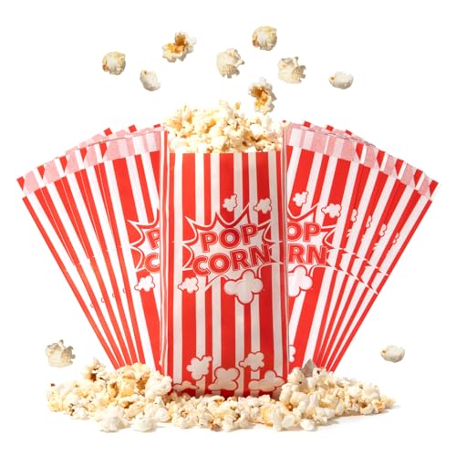 Fit Meal Prep 1000 Pack Paper Popcorn Bags Individual Servings 1 Oz, Classic Red & White Striped Popcorn Sleeves, Disposable Popcorn Bags Bulk for Party Popcorn Machine Movie Nights
