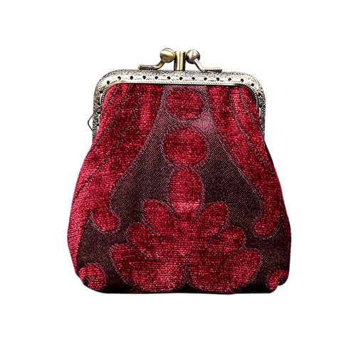 Carpet Bag Double Kiss Clasp Coin Purse Pouch,Vintage Change Wallet Card Holder