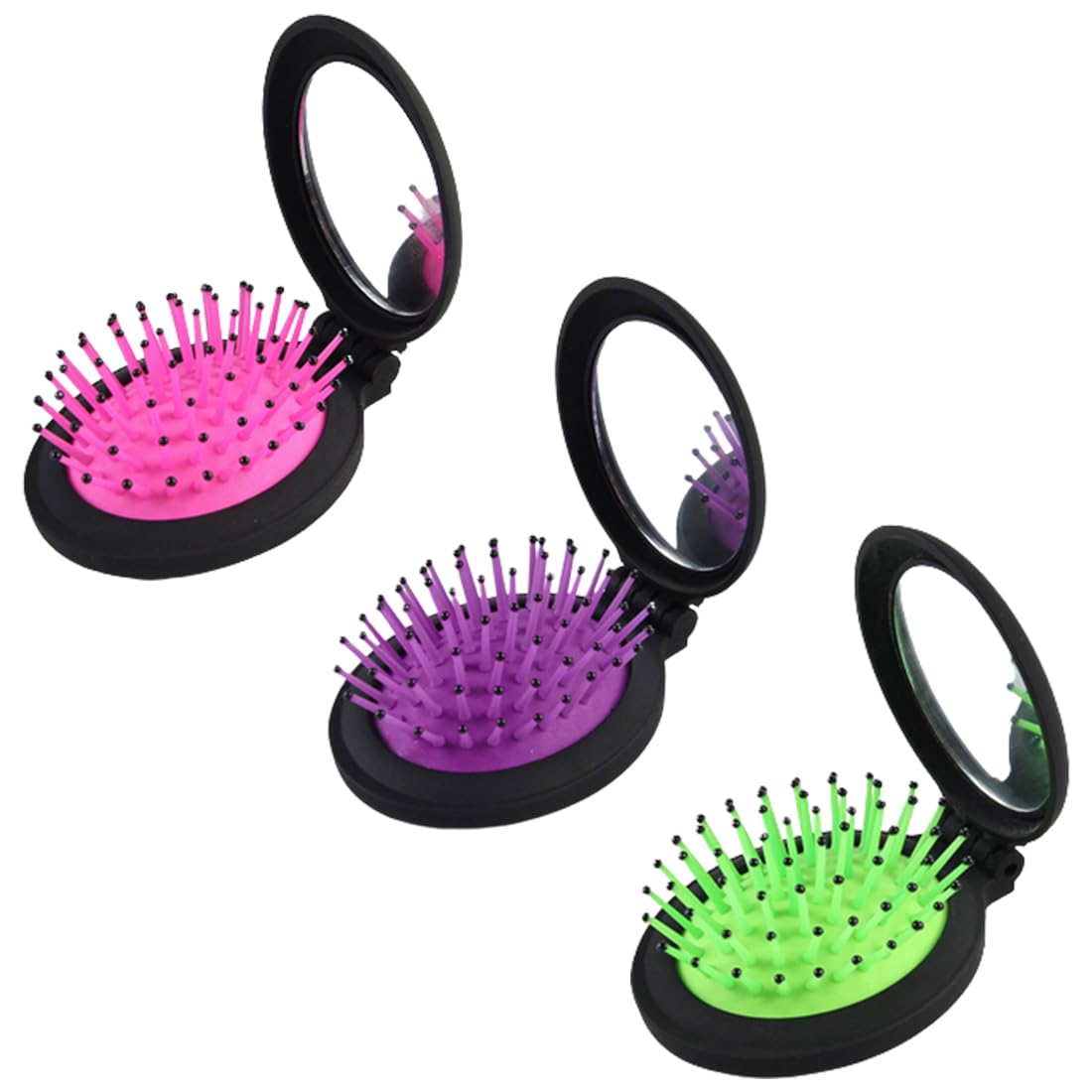 ZKSXOA 3 pcs Cepillo Pelo Plegable Antitirones con Espejo, Perfecto para Desenredar Cualquier Tipo de Cabello,Peine Redondo Mini para Llevar en tu Bolso y Aplicar Maquillaje
