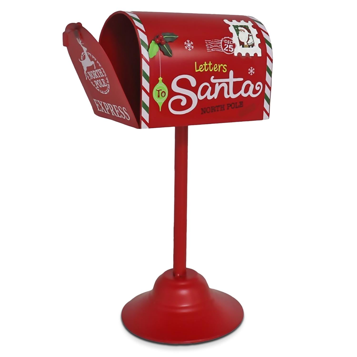 TIENDA EURASIA – Buzón Americano de Navidad Papá Noel Color Rojo, Material Acero Inoxidable, para decoración de Navidad (Sobremesa 16x12x32 cm)