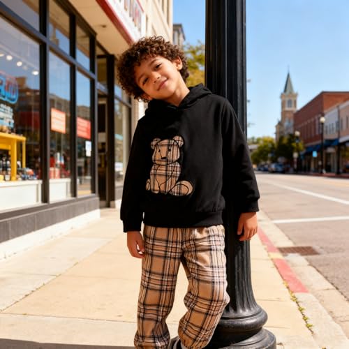 Image of Boys 2 Piece Outfits Long Sleeve Hooded Sweatshirt Top Camouflage Sweatpants Fall Winter Clothing Set 5-10T
