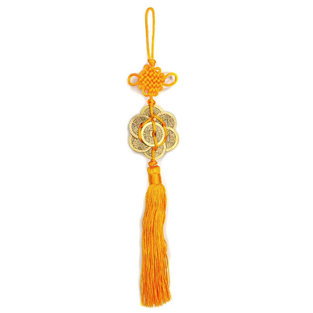 Feng Shui 8 Coin Tassel Hanging Cure Good Fortune Love Romance Prosperity (Orange)