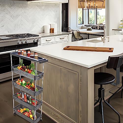 Image of Rasvesh Plastic-Stainless Steel Fruit & Vegetable 4+1 Stand Kitchen Trolley | Fruit Basket | Vegetable Basket | Onion Potato Rack for Kitchen | Vegetable Stand for Kitchen (4+1 Layer Rack)