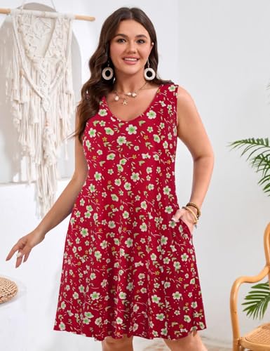 Image of JollieLovin Women Plus Size Curvy Summer Tank Sun Dresses Sleeveless Causal T-Shirt Dress Beach Swing Cover up(L-5X)