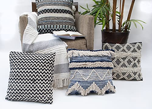 Chardin Home–Montego-Handwoven Decorative Throw Pillow Covers (Set Of 2). Soft Warm Cotton Woven Square Pillow Covers For Couch Sofa Bedroom, Size: 18”X18”, Color: Blue/Off-White #TOP4