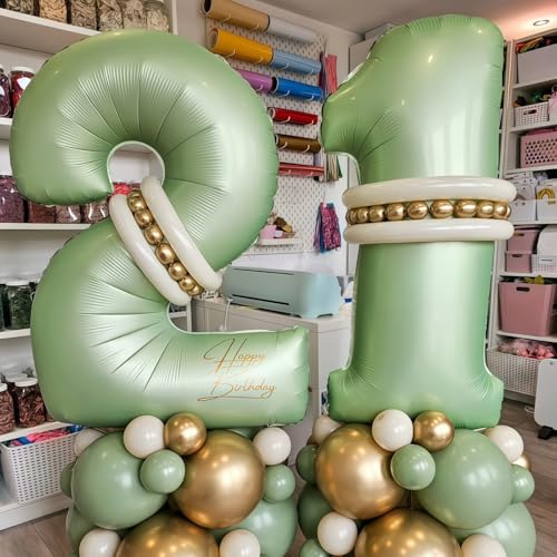 Image of Sage Green Number 13 Balloon,13 Balloon for Birthday Party Decorations | 13 Number Balloon,40 Inch 13 balloons,Helium-fillable,13 Foil Mylar Balloons,for Boys Girls Birthday Party Decorations