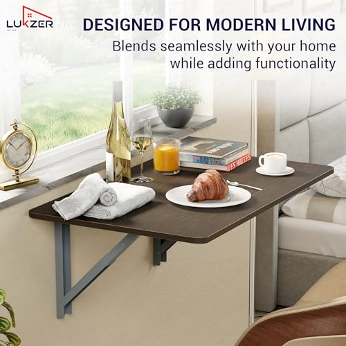 Image of Lukzer Engineered Wood Wall Mounted Folding Table for Kitchen, Computer, Workstations Multi-Function Computer Desk Workbench (MT-002 / Wenge / 80 x 40 cm) DIY (Do It Yourself)