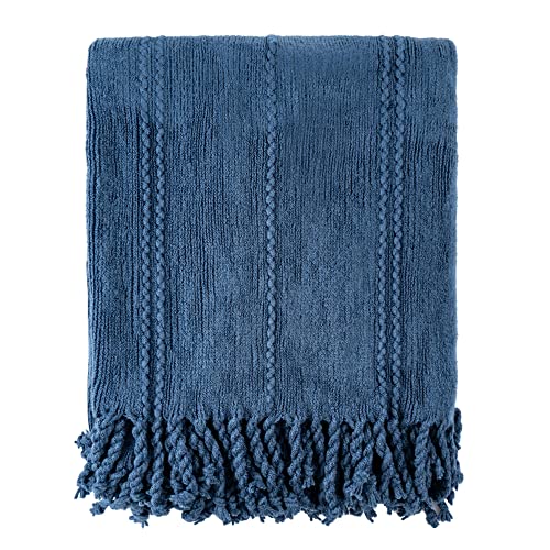 BATTILO Home Cable Knit Woven Luxury Throw Blanket with Tasseled Ends (50 x 60 )