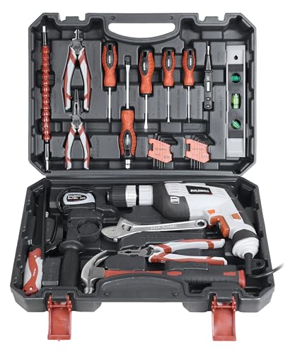 Image of BUILDSKILL 34 Pcs | 800W Professional Drill Machine For Wall Drilling Tools Box Kit | 13MM Keyless Chuck | Copper armature | Measuring Tape | TPR Screwdriver Set (6 Months Warranty)
