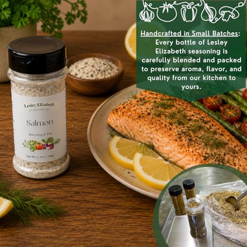 Image of Lesley Elizabeth Salmon Seasoning & Rub - Gourmet Seafood Spice Blend for Grilled, Baked & Pan-Seared Salmon, Trout & Fish - Lemon, Dill & Garlic Flavor - All-Natural, Small Batch, 8.4 oz