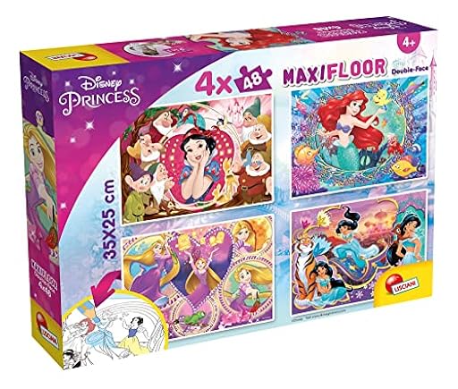 Lisciani - PUZZLE DISNEY Princesas para Niños a Partir de 3 Años - 4 x 48 piezas - 2 en 1 - Doble Cara con Reverso para Colorear - Princesas de DISNEY - Fabricado en Italia - 192 piezas | Ya disponible en tu tienda friki favorita! En mundofriki.es!