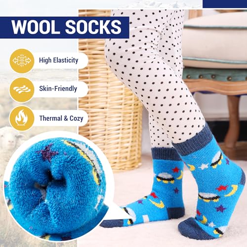 Image of Eocom Kids Wool Socks For Boys Girls Warm Hiking Thermal Winter Cozy Soft Thick Toddlers Crew Boot Socks 6 Pairs