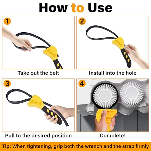 2 PCS Strap Wrench Plumbing, Rubber Strap Wrench, 24 Inch & 19.7 Inch Oil Filters Strap Wrenches, Water Filter Wrenches, Adjustable Rubber Jar Opener for Water Filters, Plumbing,Sink, Faucet (Yellow)