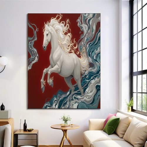Cuadros de decoración para salón sin marco con diseño de caballo y olas en lienzo de 70x100 cm.