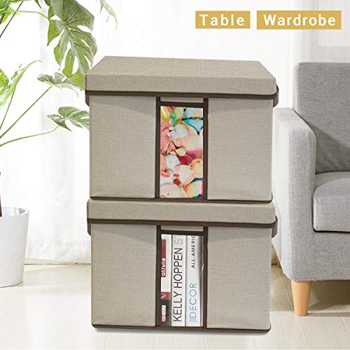 Storage Bins with Lids for Closet 3pk - Foldable Clear Toy Chest Boxes with Handles,Extra Large Linen Organizer Containers Baskets for Pantry,Shelves and Bedroom(Beige)