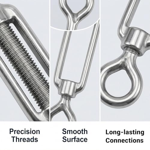 6 unidades de tensor de tensión heavy duty de acero inoxidable 304 ajustable tipo O a O para cables y velas de sombra miniatura 7