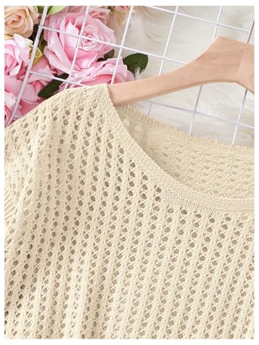 Image of Verdusa Women's Hollow Out Sheer Knit Top Dolman Sleeve Pullover Cover Up