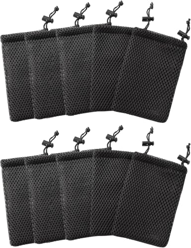 Nylon Mesh Drawstring Bag Black Pouches for Mini Stuff Cell Phone MP3 5.5 x 3.5 Inch Cord Lock Closure, 10Pcs Black