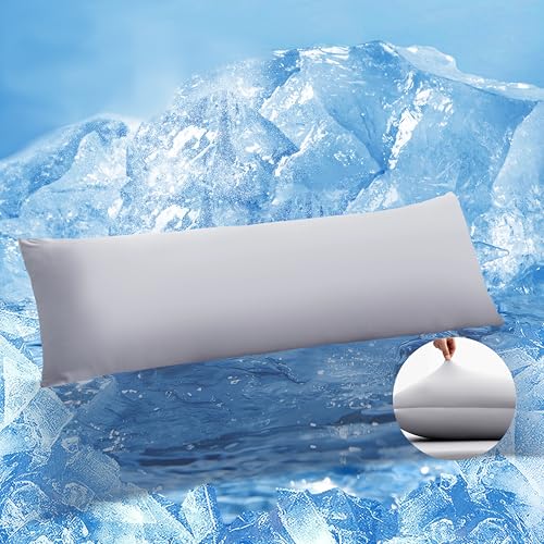 TELUS Cooling Body Pillow Case, Silky Soft Breathable Pillowcase with Envelope Close, Stay Cool All Night Pillow Cover for Hot Sleepers and Night Sweats, 20x54 Inch, Grey