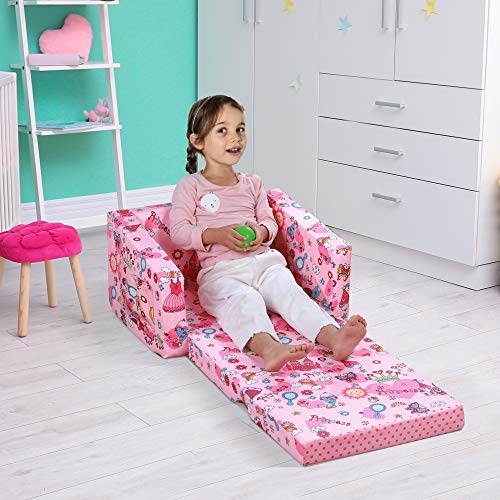 Qaba Kids Fold-Out Couch/Chair Lounger with Space-Themed Washable Fabric & Removable Cushion for 3-6 Years Old, Pink - Image 3