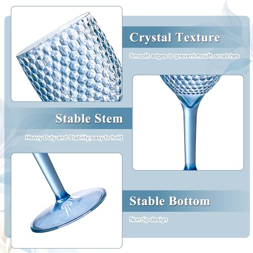 24pcs Blue Plastic Wine Glasses 13.5oz Reusable Acrylic Wedding Goblets Toasting Glassware Unbreakable Wine Cups with Long Stem Crystal Drinking Glasses Champagne Flutes for Bar Restaurants Party by SKLENICE - Used condition - Image 3