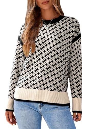 Dokotoo Womens Casual Cross Jacquard Sweaters 2025 Crewneck Long Sleeve Fall Winter Warm Knit Pullover Tops Clothes