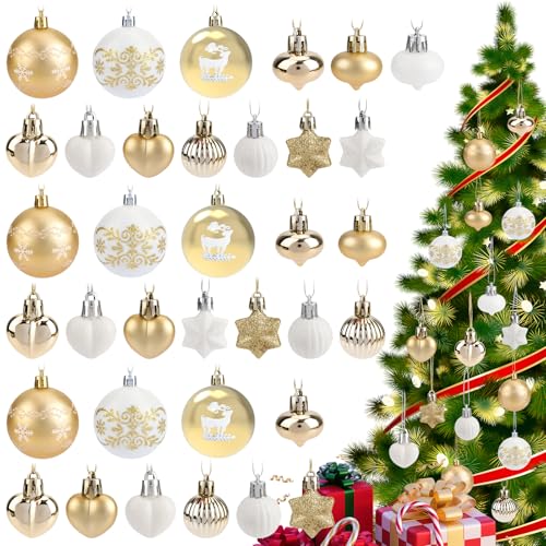 Coicok 52 Pezzi Palline di Natale Set, Oro e Bianche stili rendono di palline albero di natale più colorato Palline di Natale per decorazioni albero di natale decorazioni palline albero di natale