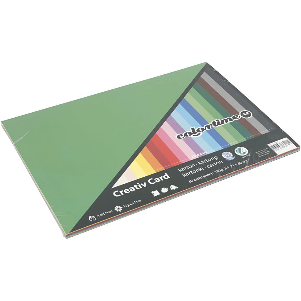 Creative Card A4 180g 30 Assorted colours
