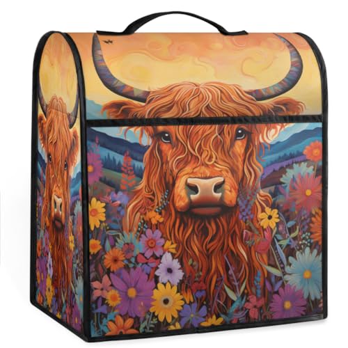 Coffee Maker Cover Flower Highland Cow Kitchen Appliance Covers Small Appliance Covers Blender Cover Juicer Cover Dust Covers for Kitchen Appliances with Top Handle and Pockets,Washable,C950