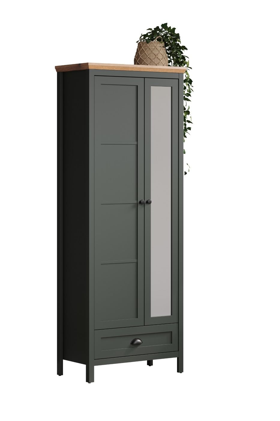 trendteam smart living - Stanton - Garderobenschrank - Tannengrün/Evoke Eiche - Flurschrank mit auziehbarer Kleiderstange - (BxHxT) 77 x 198 x 39 cm - Landhausstil