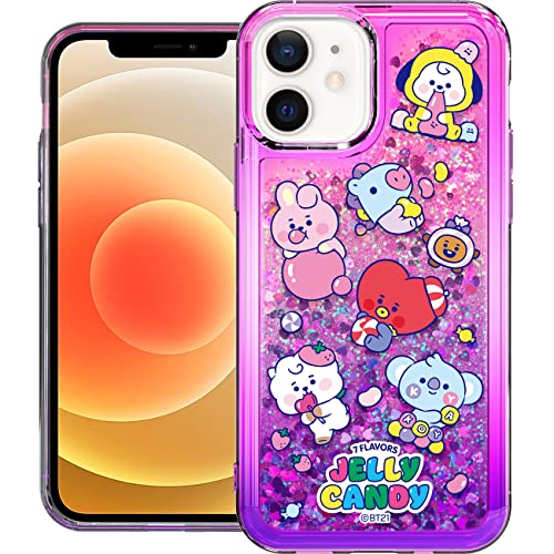 Bt21 Bling Aqua For Iphone 12 Mini Case [Official Merchandise] Liquid Quicksand Glitter Sparkle Bumper Phone Case, Jelly Candy #TOP18