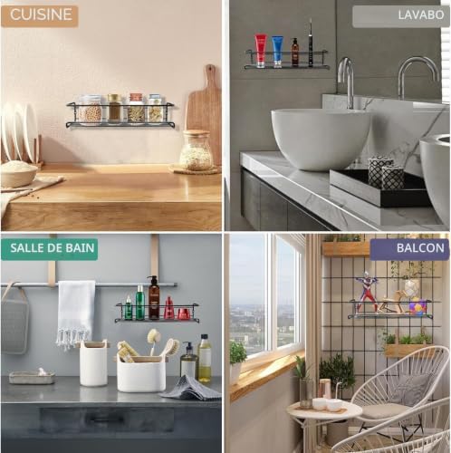 Lot de 4 étagères à épices murales en métal - Sans perçage - Pour réfrigérateur - Noir – vue 4