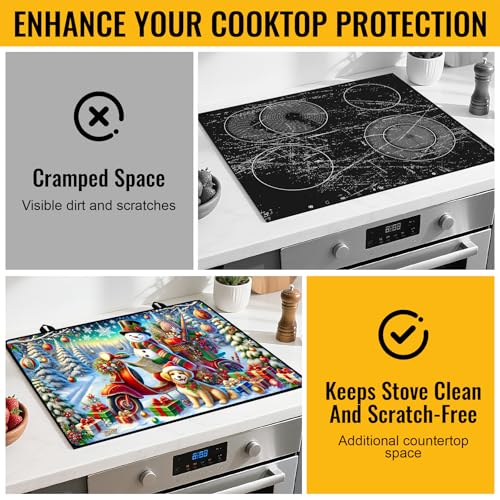 Image of NYZE Christmas Stove Top Cover for Electric Stove,Glass Stove Top Cover,Heat Resistant Glass Cooktop Cover,Stovetop Protector, Kitchen Decor,Dish Drying Mats Cover for Washer Ceramic Top 28.5x20.5 in