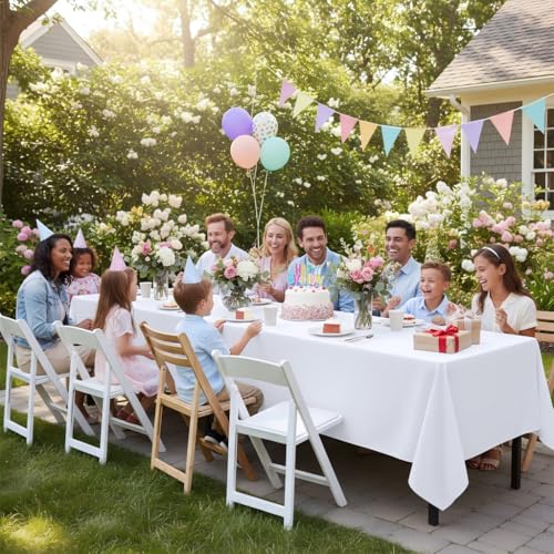Image of sancua White Table Cloths Rectangle, 10 Pack Tablecoths Rectangular for 6 Foot Tables - Washable Polyester Fabric Table Cover for Wedding, Birthday Party, Banquet Reception, 54x108 Inch