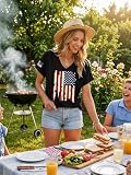 4th of July Shirts for Women: American Flag Tee USA Red White Blue Top Patriotic V-Neck T Shirt