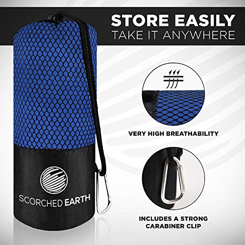 Scorchedearth Microfiber Travel & Sports Towel Set - Quick Dry, Super Absorbent, Compact, Lightweight - For Camping, Backpacking, Hiking, Beach, Yoga, Swimming - Includes 2 Sizes + Carrying Bag & Clip #TOP2