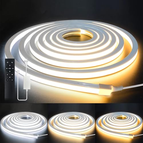 VOEWT LED Strip Lights 16.4ft 110-120V Dimmable Silicone Neon Rope Lights Flexible Outdoor Waterproof Neon Strip Lights for Mirror Kitchen Cabinet DIY Lighting