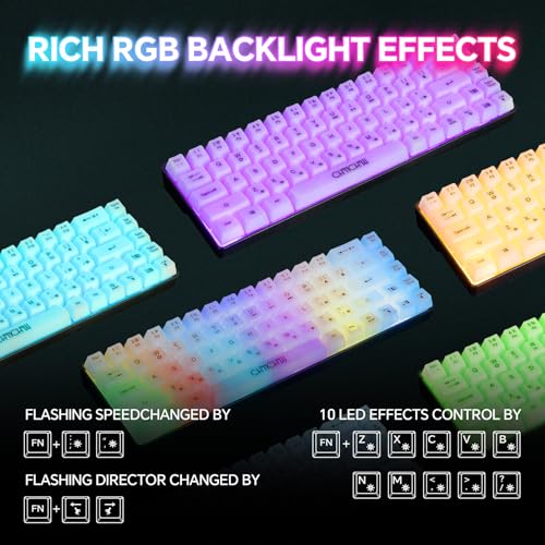 CHONCHOW Mini 60% Gaming Keyboard, Rainbow RGB Backlit 68 Keys Small Compact Keyboard, Transparent USB Wired Gaming Keyboards for Windows Laptop PC Mac Xbox PS4 PS5 Gamer