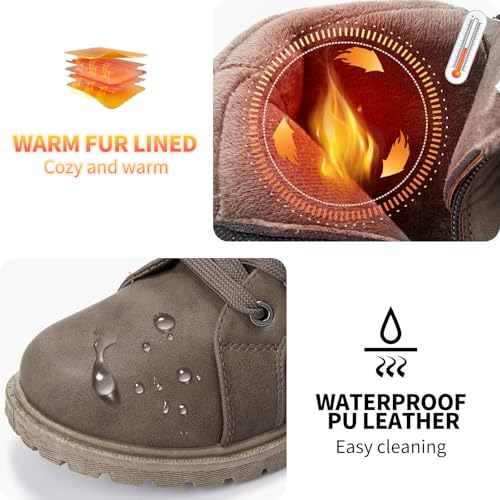 hash bubbie Women's Waterproof Ankle Boots Non Slip Combat Boots Black Fuzzy Winter Boots White Lace up Snow Boots for women Fall Boots with Zipper4