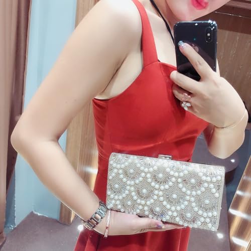 Image of Evening Clutch Pearl Purse for Women, Party Clutches Bag Wedding Formal Handbags