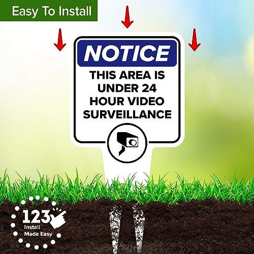 Image of Notice, This Area is Under 24 Hour Video Surveillance Sign, 11x21, Heavy Duty Integrated Ground Stakes, Indoor /Outdoor Use, Rust Free Aluminum Composite, Made in USA by My Sign center