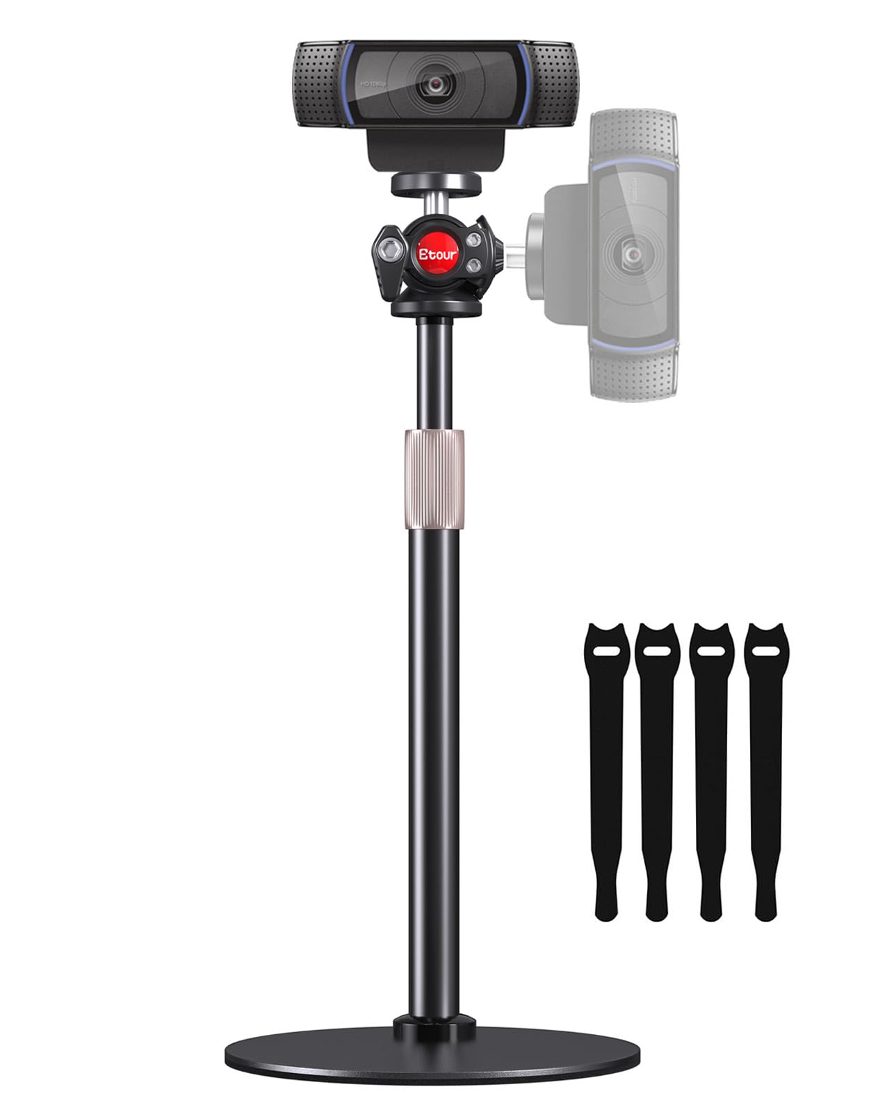 Etour Webcam Tripod Stand for Desk, 2025 Upgrade Small Base & 360° Ballhead & Height Adjustable, Ideal for Logitech Webcam C922 C930e C920 C615 C960