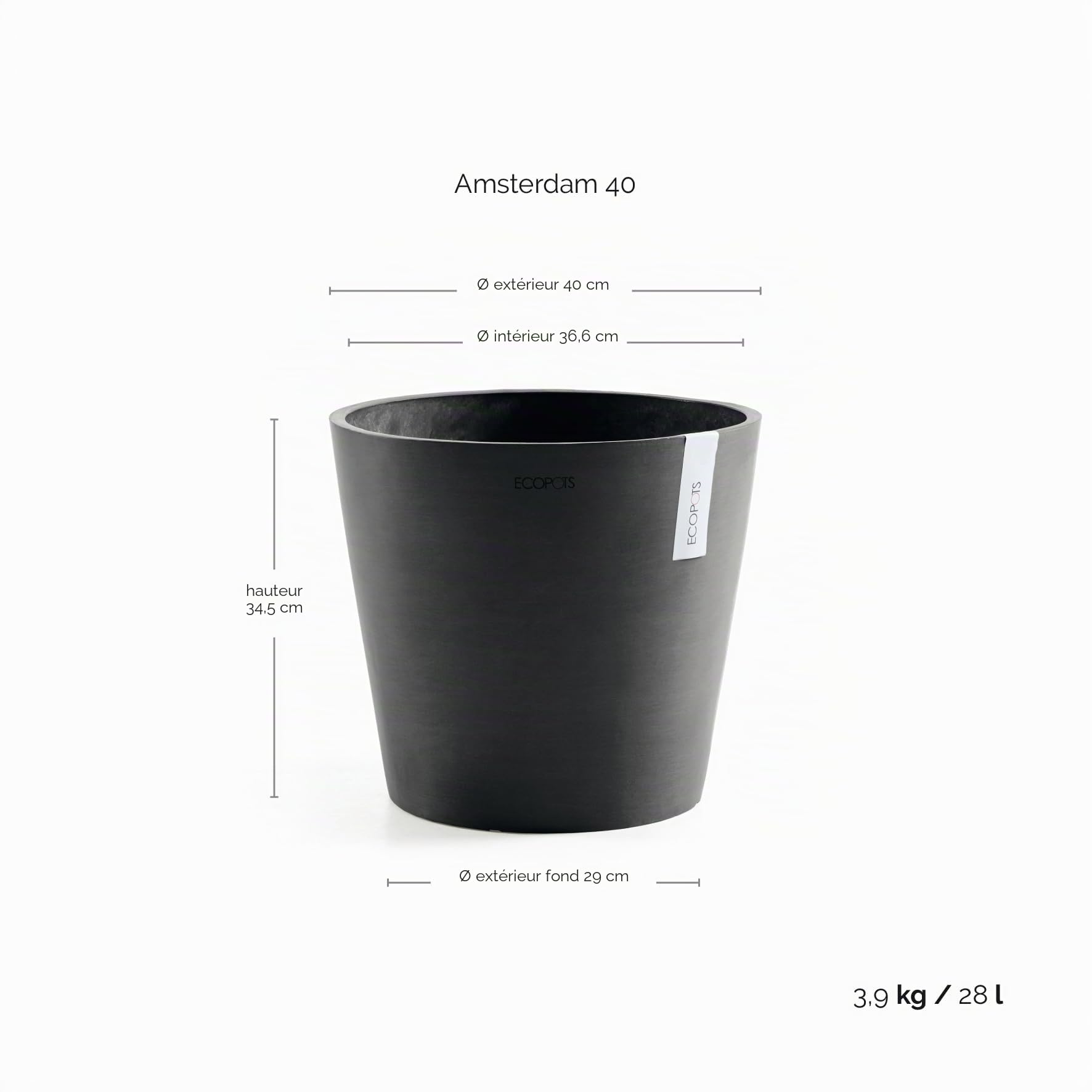Pot Rond Amsterdam 40 Gris Foncé - Ø 40 x H. 35 cm - 28 L