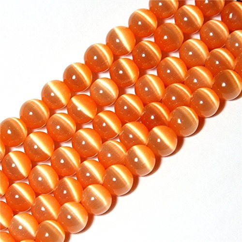 6mm Orange Cat Eye Beads Round Semi Precious Gemstone Loose Beads for Jewelry Making (63-66pcs/strand)