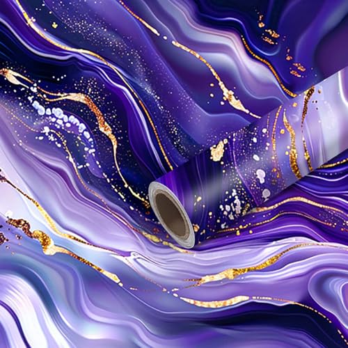 Image of Nuxovilar Blue Purple Gold Foil Marble Wallpaper Peel Stick 15.75x39.37