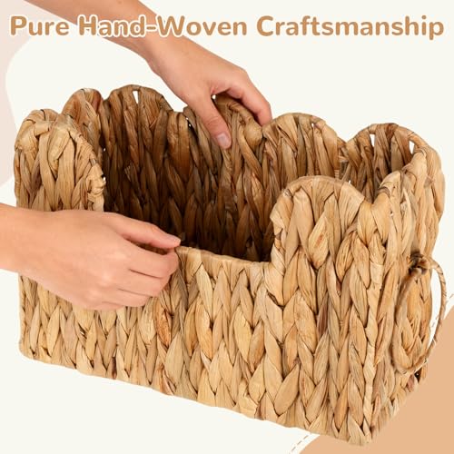 Scalloped Hand Woven Magazine Holder Natural Water Hyacinth Magazine Basket for Newspapers Books Files Decorative Boho Farmhouse Book Basket for Bathroom Living Room Home Office - Image 5