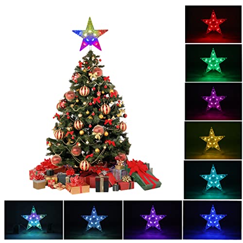 Befoxfo Topo de árvore de Natal 24 cm LED 24 modos que muda de cor com controle remoto versátil, ali