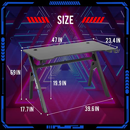 Image of FDW Computer Desk Gaming Desk Student PC Desk Writing Desk Office Desk Modern Ergonomic Racing Style Table Workstation Carbon Fiber Headphone Hook (47in, Blue)