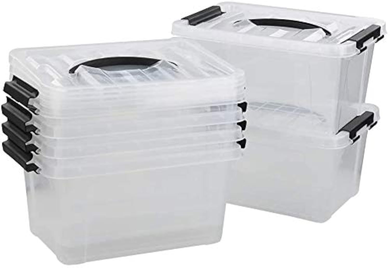 Jandson Black Handle 6L Clear Box With Lid, Plastic Storage Boxes With 6 Packs